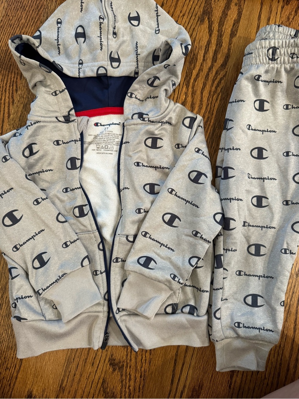 Champion Grey Hoodie & Joggers Set with Navy Logo Print